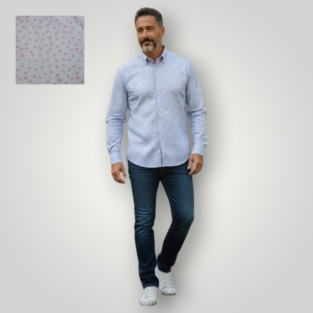 Bonobos‎ XXL Slim Fit Stretch Shirt Light Blue Pink Floral Cottagecore Coastal